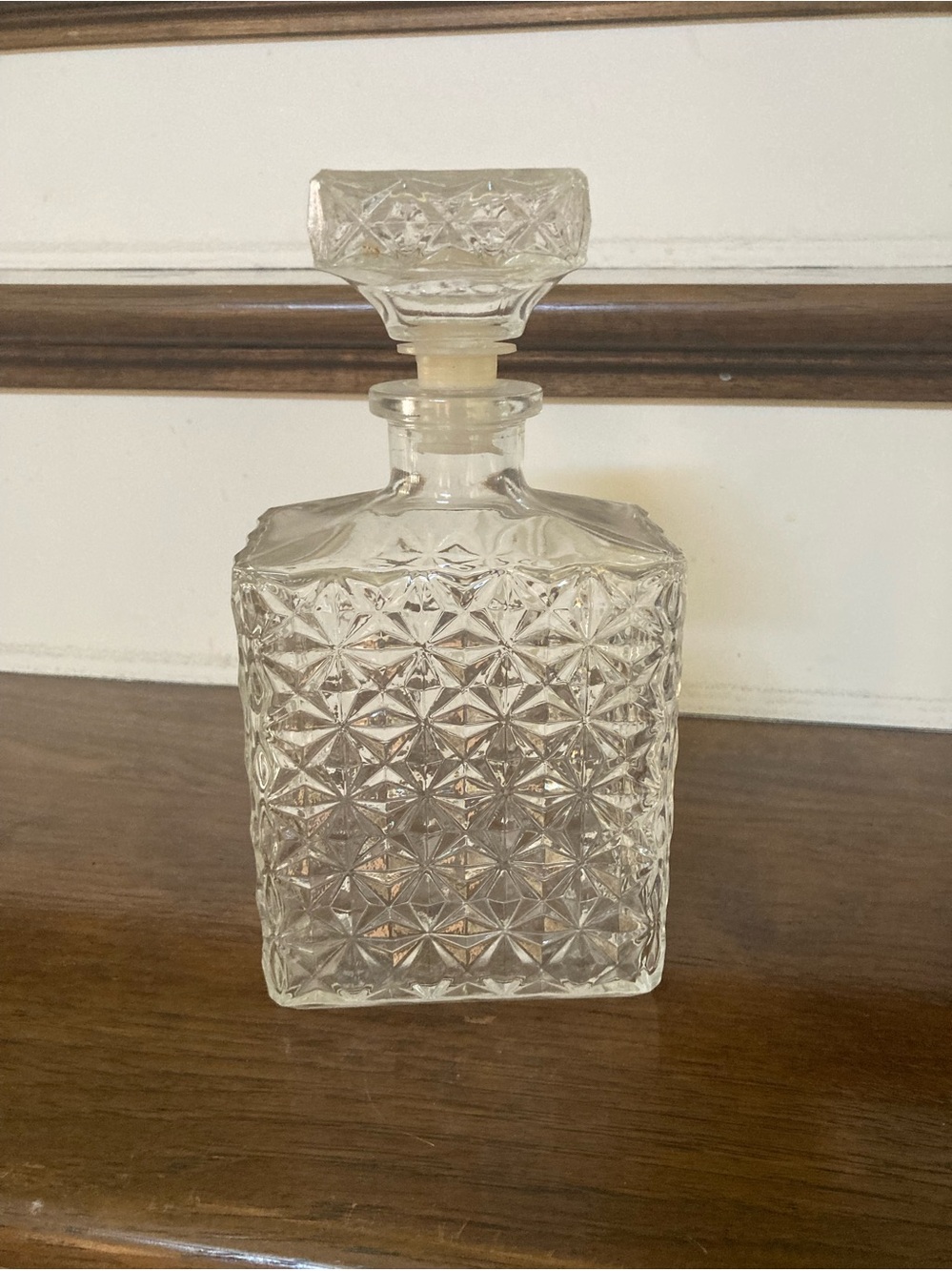 Vintage Clear Glass Diamond Pattern Decanter with Stopper